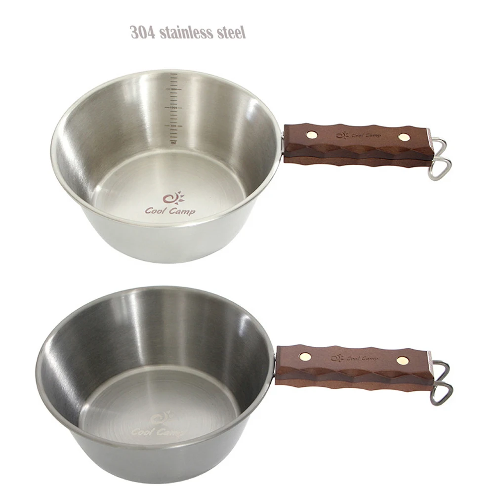 

Portable Outdoor Sierra Bowl 2000ml Stainless Steel Picnic Tableware Camping Wood Handle Pot Cookware For Hiking Cooking