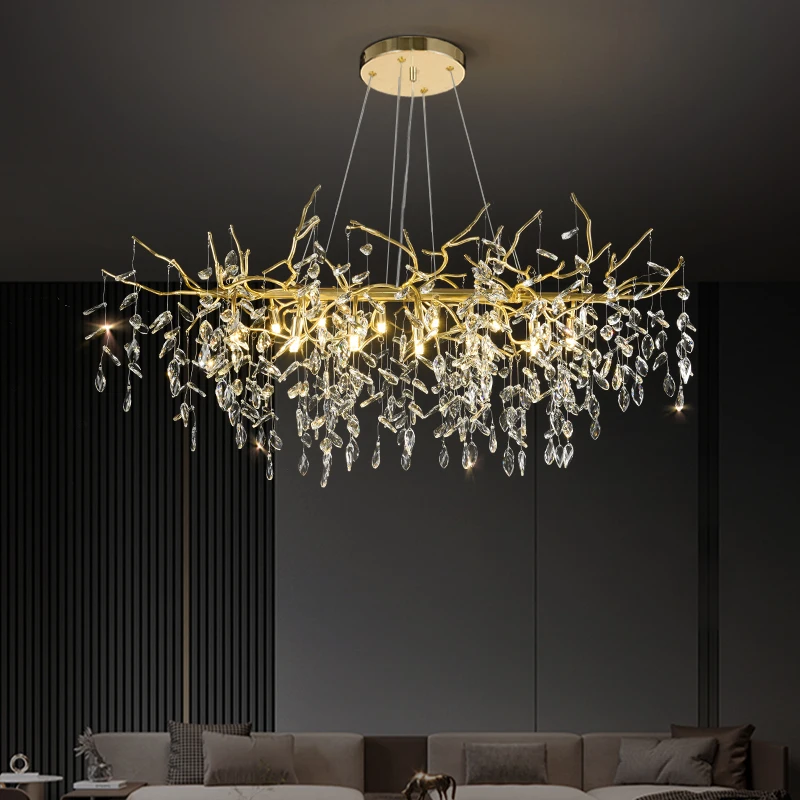 

Branch-shaped American luxury gold ceiling crystal chandelier modern living room interior hall home branch chandelier