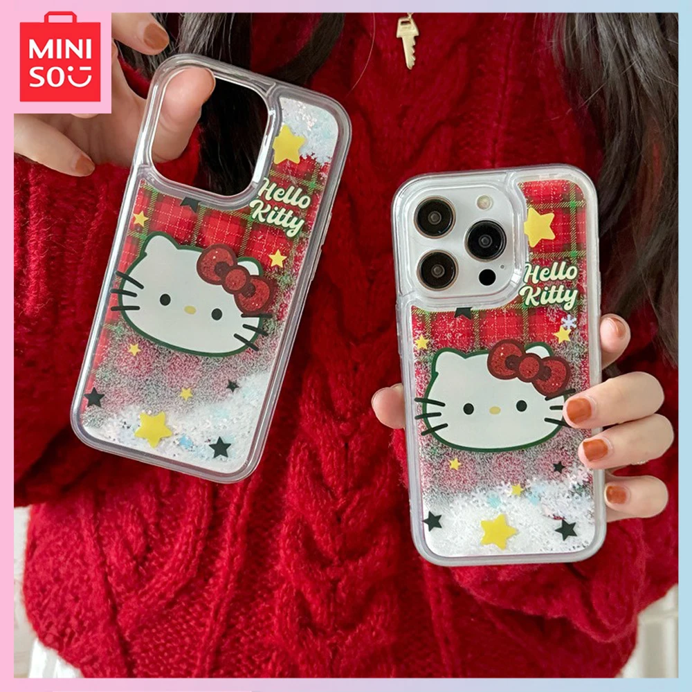 

Miniso Sanrio Anime Hellokitty Y2K Snowflake Flowing Sand Suitable for Iphone 15 14 13 Promax Phone Case New Cartoon Case