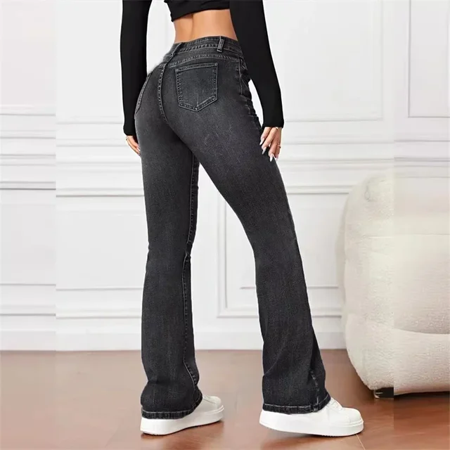 Femmes nouveau décontracté Micro Flares jean Vintage taille moyenne bouton épissure Denim pantalon femme bureau banlieue pantalon tendance Streetwear 6
