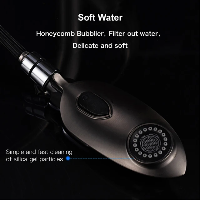 ทองเหลืองหรูหราทองสวิทช์สัมผัสก๊อกน้ําห้องครัวแบบดึงออก 1 หลุมเดี่ยวจับอ่างล้างจานร้อนและเย็น 2 ฟังก์ชั่นผสม 5