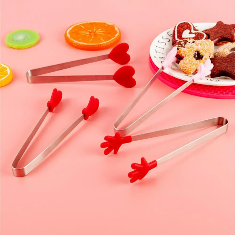 Food Tongs Kitchen Utensils Set Creative Small Palm Silicone Food Tongs Stainless Steel Ice Clip Mini Dessert Ice Candy Food Dishes BBQ Clip DIY Kitchen Tools