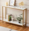 Console Table for Entryway, Faux Marble MDF Sofa Table with Golden Frame (Double Layer, White Marble) 1