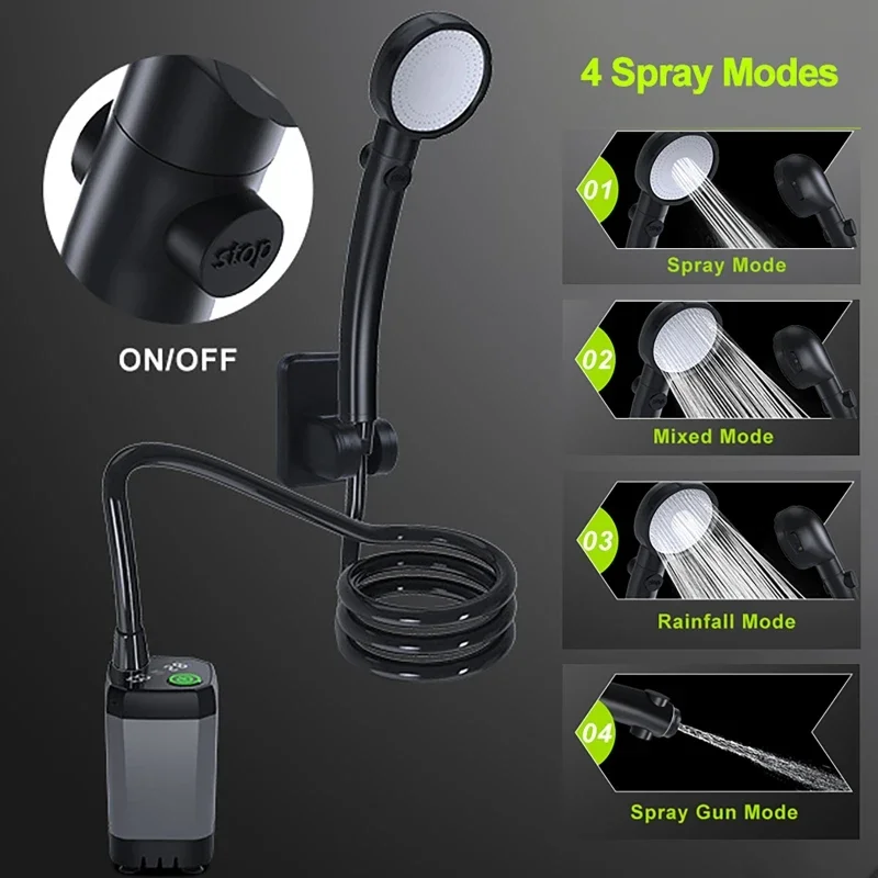 อุปกรณ์อาบน้ําแคมป์ปิ้งแบบพกพา 6000mAh จอแสดงผล LED แบบชาร์จไฟได้กลางแจ้ง Simple ไฟฟ้ามือถือชุดฝักบัว 1