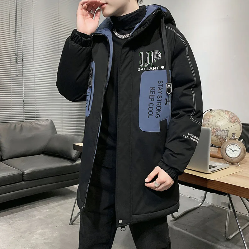 New 2023 Autumn Winter Casual Warm Thicken Parkas Men's Mid-Length Hooded Cotton-Padded Jackets Outwear Long Down Coats Clothes