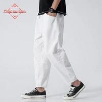 100% Cotton Summer Casual Pants Man Trendy Japanese Cropped Pants Loose Pants Men 5xl 1
