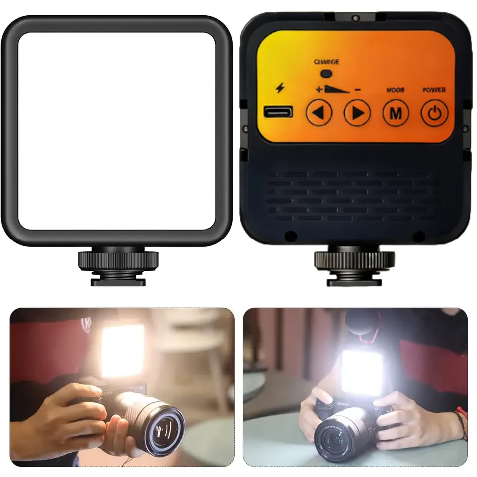 Lampe LED portable bicolore 3000K-6000K utilisée pour un vlog, lumière douce sur le visage du créateur.