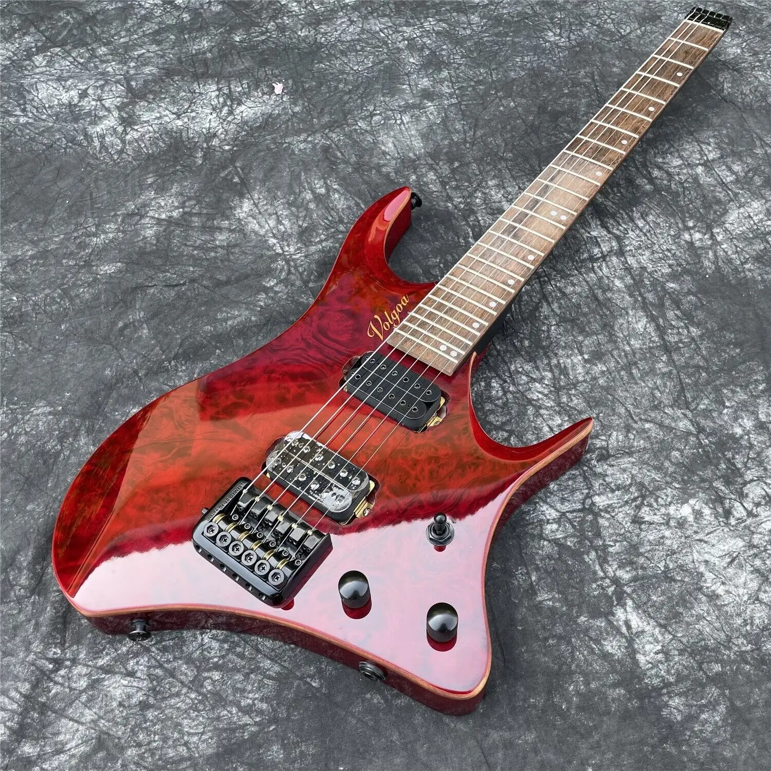 

2023 Grote Red Headless Electric Guitar 6 Strings Solid Wood Short Mini Guitar