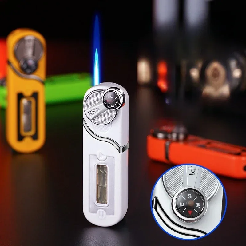 

Creative Rocker Arm Ignition Butane Gas Lighter with Compass Multifunctional Windproof Straight Flame Portable Cigarette Lighter