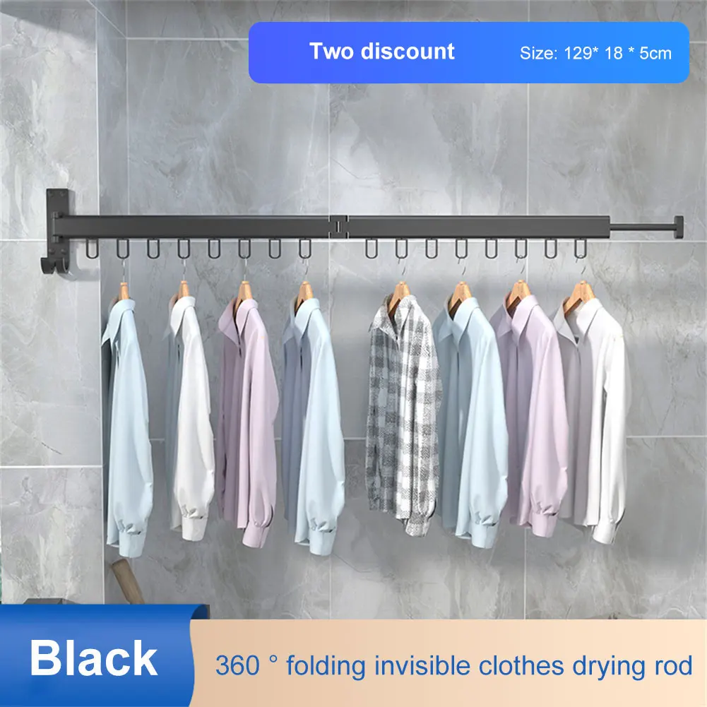 Folding Clothes Hanger Wall Mount Retractable Cloth Drying Rack