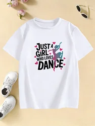 Dancing Girl's Fun Graphic T - Shirt for Kids - Casual Summer/Spring Tee (WHITE)