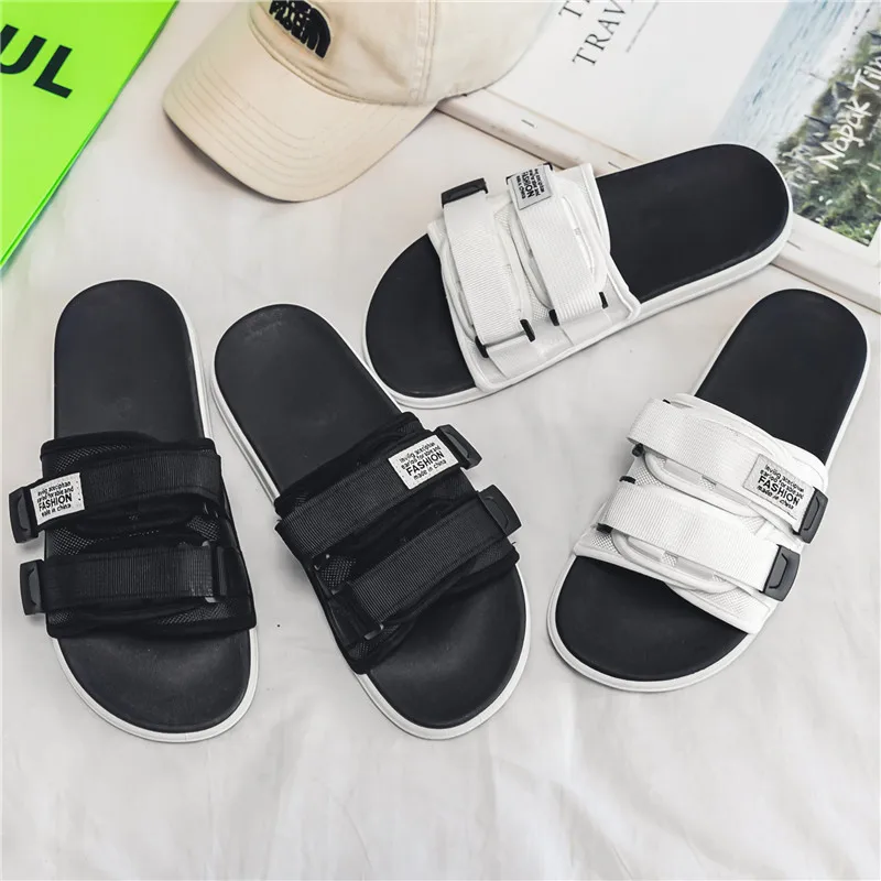 Men's Outdoor Slippers Thick-Soled Non-Slip Soft Bottom Hook Loop Sandals Comfort Summer Beach Flip Flops Home Casual Wear