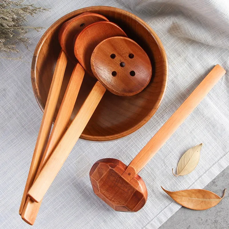 Wooden Spoon Japanese Long-Handled Soup Bamboo Spoon Cooking Wooden Lamian Noodles Hot Pot Strainer