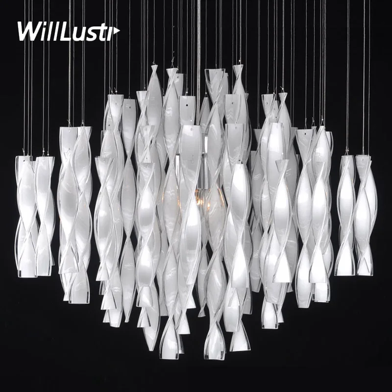 

Twisted Glass Strip Pendant Lamp Luxury Ceiling Chandelier Hotel Hall Villa Stair Duplex Living Bedroom Suspension Hanging Light