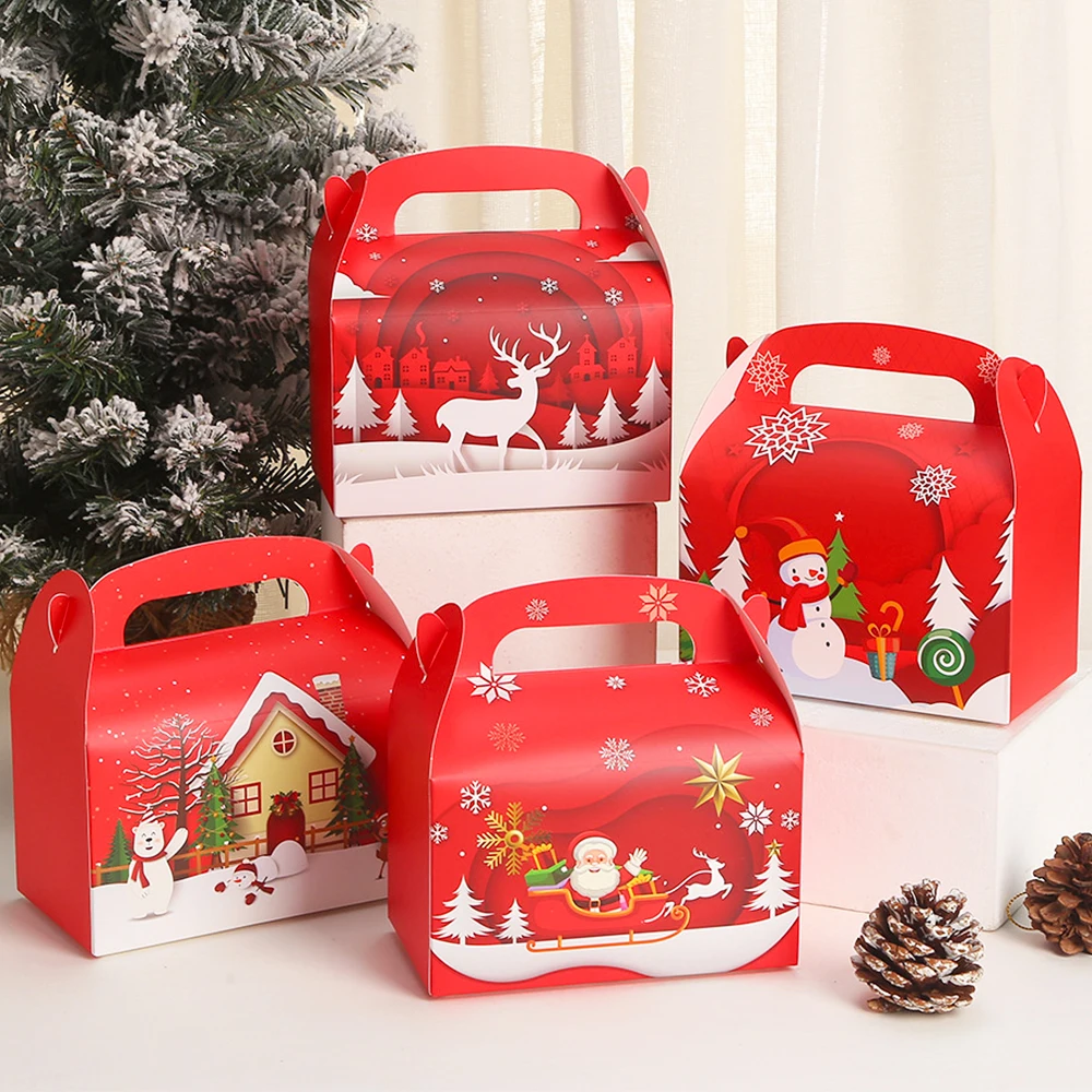 4PcsChristmasCakeBoxesKraftPaperChristmasCandyCookieBoxSanta