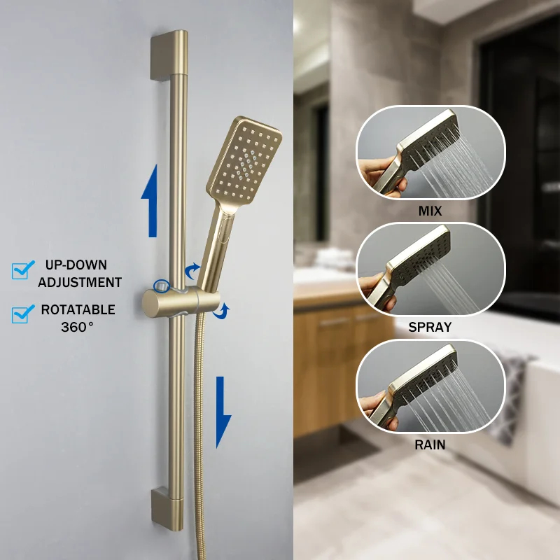 Adjustable Shower Bar Lifting Rod Extendable Wall Mount Horizontal Bar Column Black White Chrome Bathroom Riser Slide height adjustable shower bar