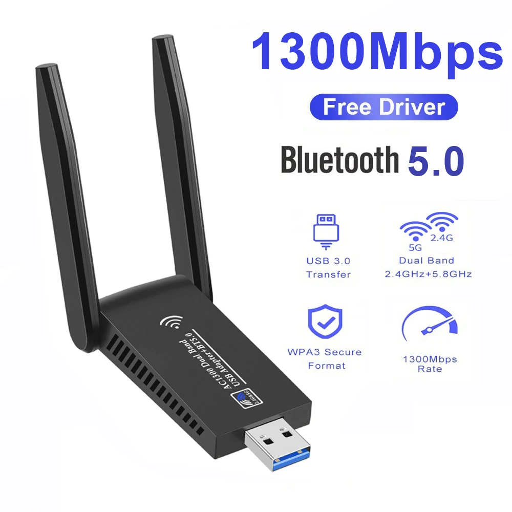 

USB Wi-Fi адаптер 1300 Мбит/с, Bluetooth 5,0, 2,4/5,8 ГГц