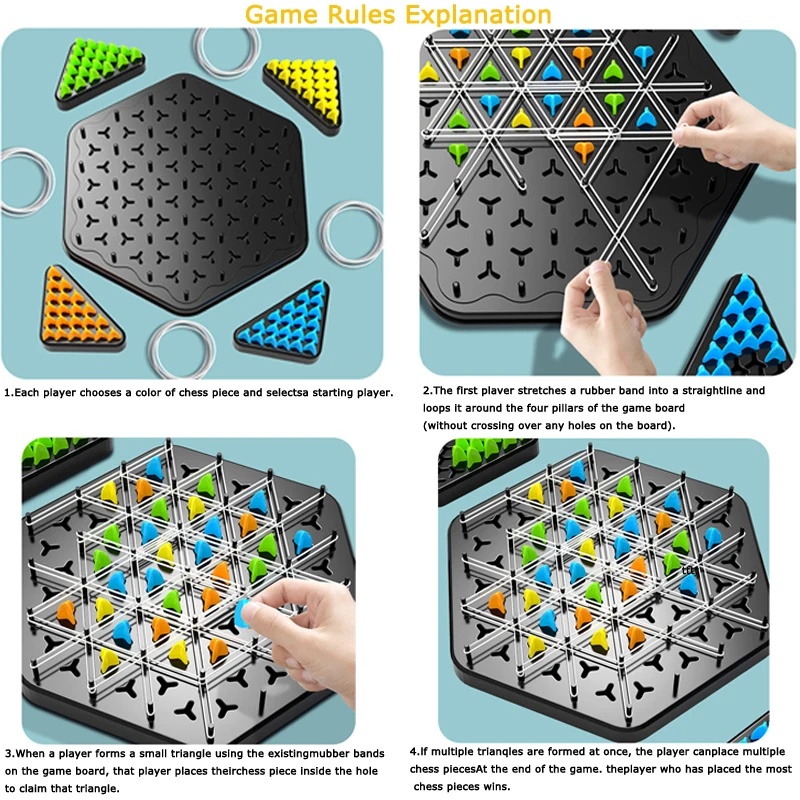 Chain Triangle Chess Game Triggle Rubber Band Educational Interactive Battle Set For Family Party Gift Box 30*27CM