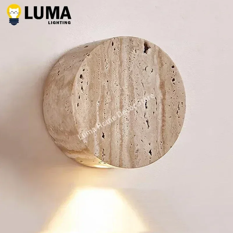 Led Wall Lamp Wall Light Luma Wabi-Sabi Yellow Travertine Wall Light Natural Stone LED Wall Sconce Lamp For Bedroom Bedside Aisle Stair Restaurant