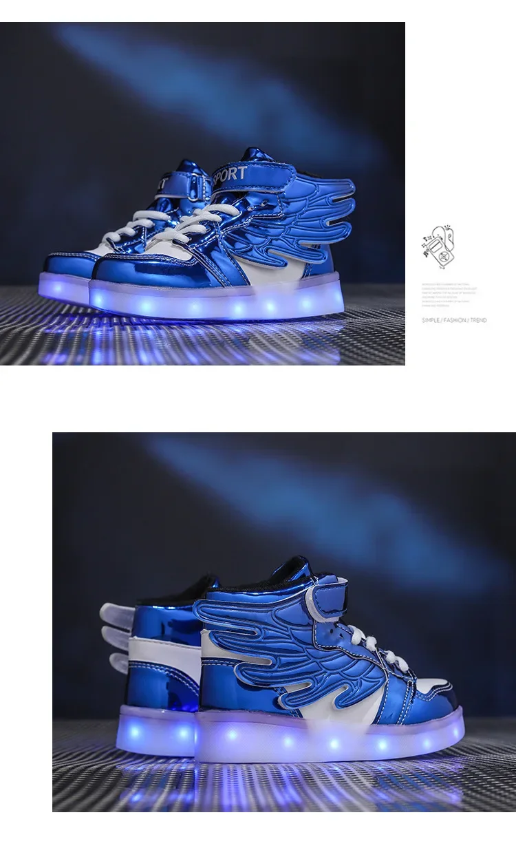 Luminous Wing Kids Sneakers USB Charge LED Illuminated Shoes Boys Girls Casual Sport Board Shoes for Older Children Lights Shoe
