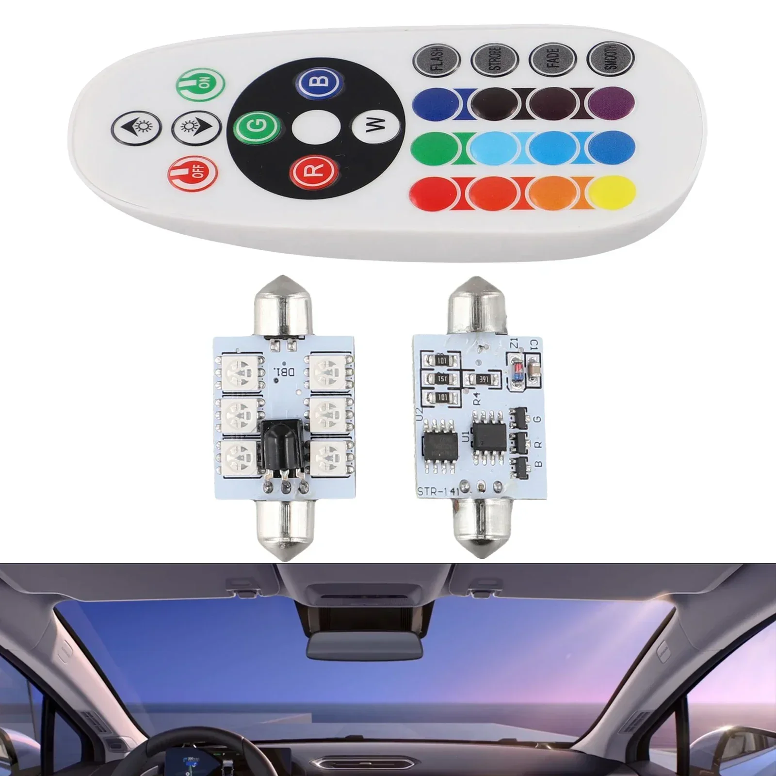 2 PCS/Set Reading Light Controlled By Dome Reading Light Remote Control Car Interior Flash Mode Multi Color Controlled