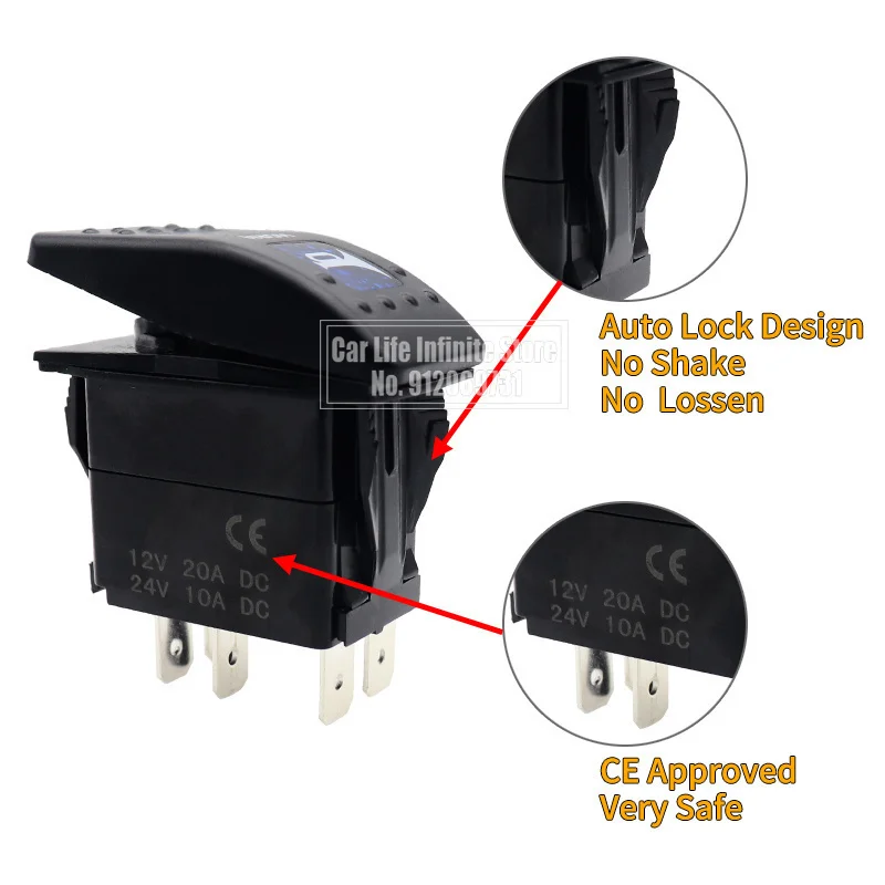 Interrupteur à Bascule 7 Broches LED Bleue - 12V/20A Ou 24V/10A - IP65 - Pour Voiture, Camping-car, Bateau, VTT