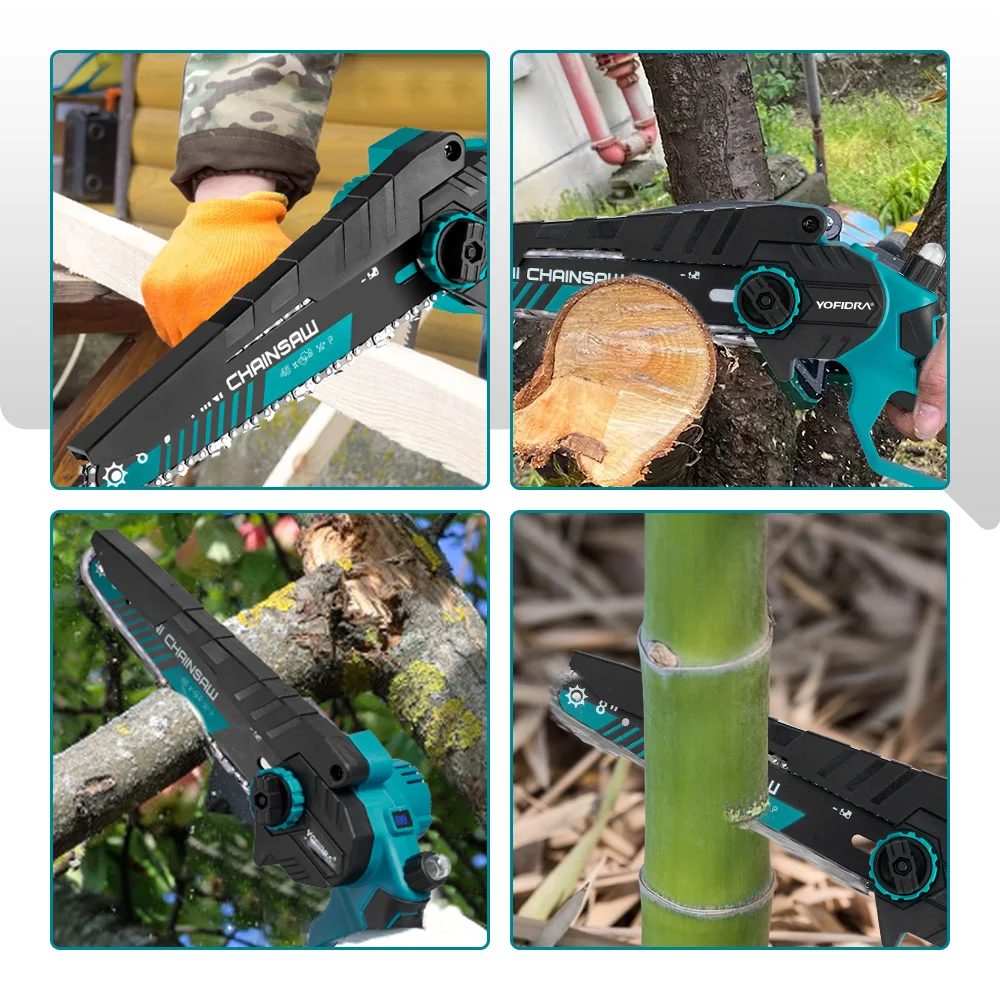 YOFIDRA 8 Inch Brushless Electric Chainsaw Cordless Woodworking Pruning Saw Garden Cutting Power Tool For Makita 21V Battery Pin — view 2