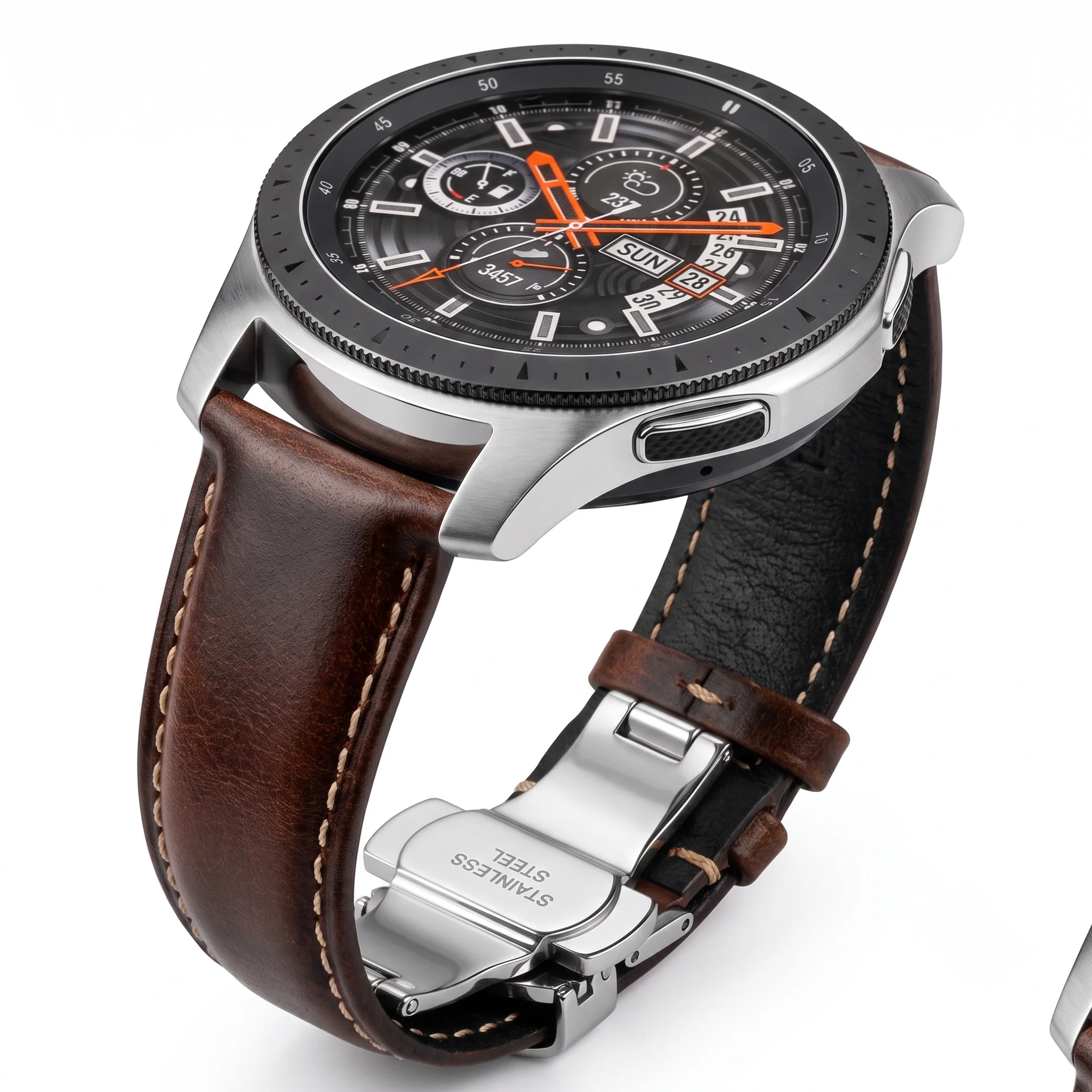 Premium Top Grain Leather Smart Watchband with Quick Release and Butterfly Buckle Design