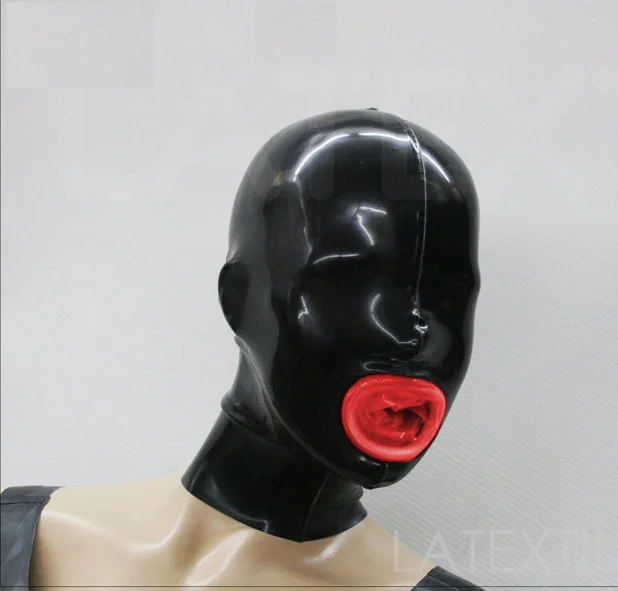 

Latex Maske Rubber Gummi red trim Black Mask Cosplay Party Handmade Customization 0.4mm Size XXS-XXL