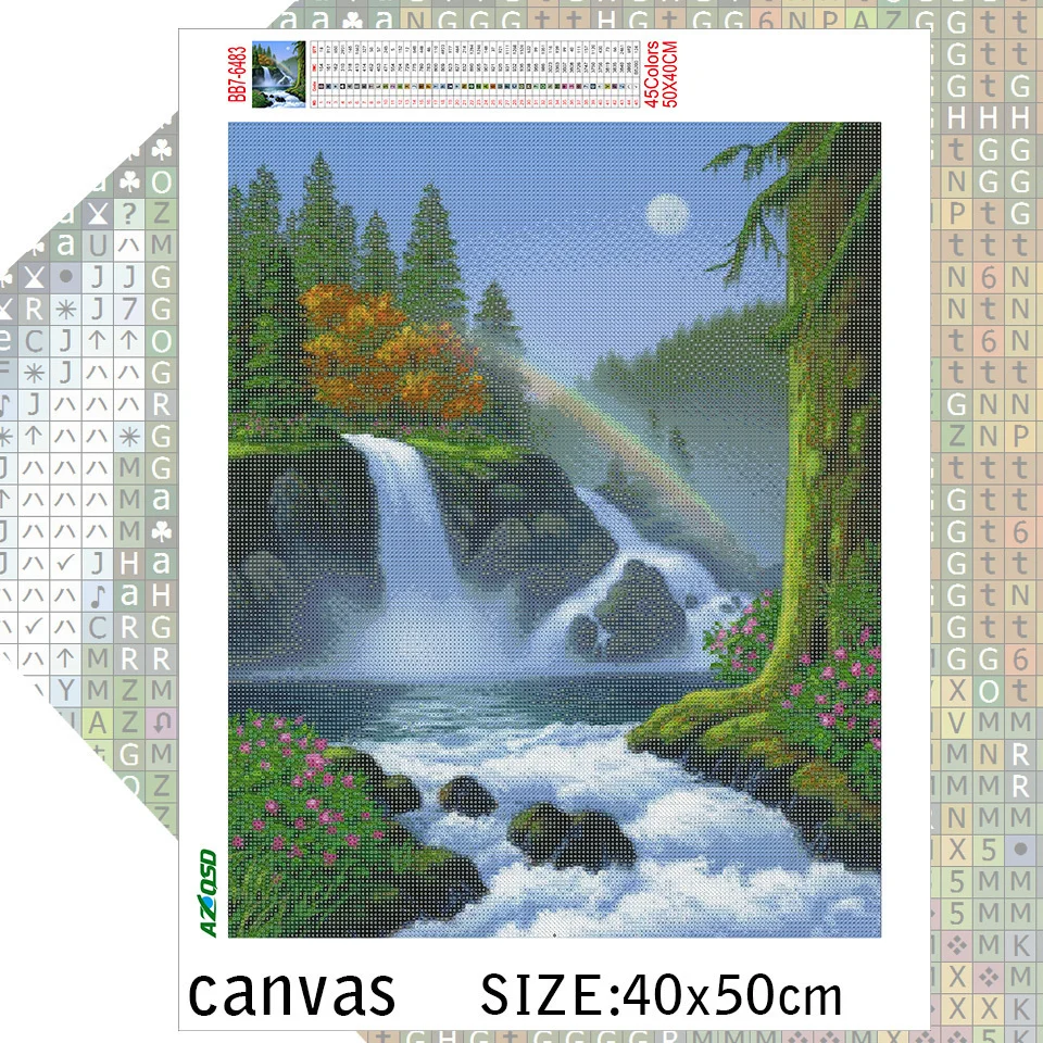 AZQSD Diamond Painting Waterfall Swan Handmade Needlework Home Decor Diamond Scenery Mosaic Cross Stitch Rhinestones Full Kits