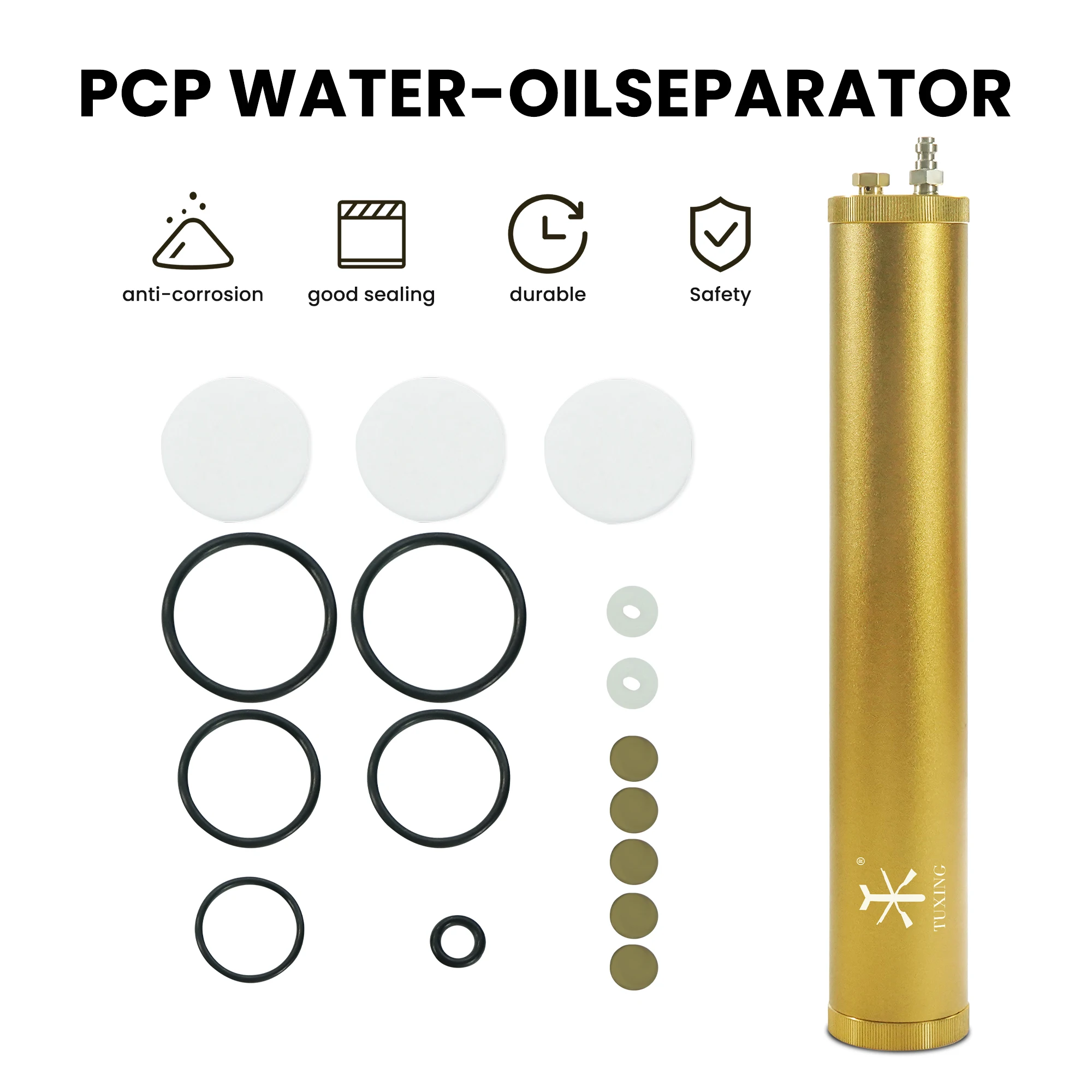 TUXING 300Bar Compressor Oil Water Filter Separator Purify Air Oil Stains for 4500Psi Diving Equipment L350mm*OD49mm*ID36mm hand pump filter elements