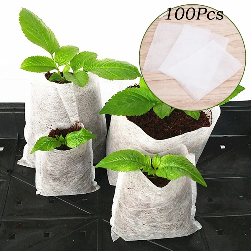 

100pcs Biodegradable Nursery Bag Plant Grow Bags Non-woven Fabric Seeds To Sow Flower Pots For Home Garden Accessories Tools
