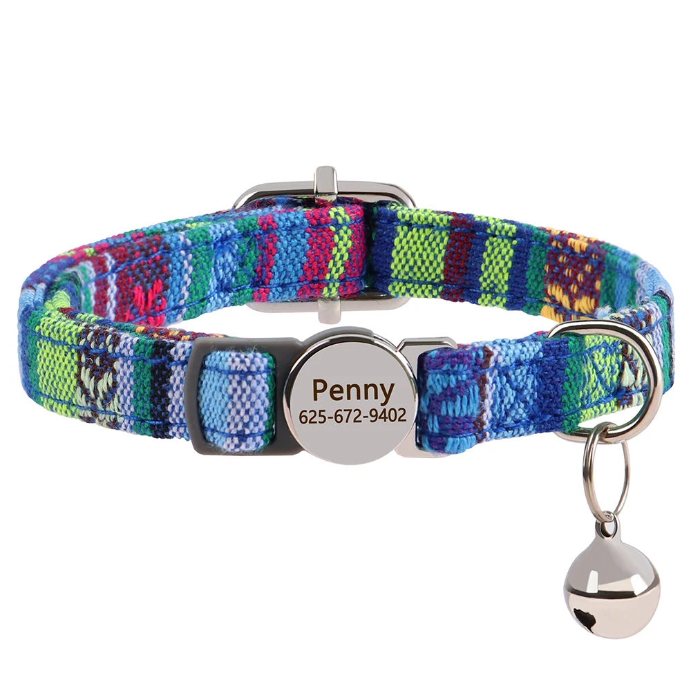 Personalized Nylon Cat Collar Quick Release Puppy Cats Collars Safety Breakaway Pet Kitten Necklace Free Engraved Adjustable 3