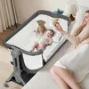 Baby Bassinet Bedside Crib, 5 Height Adjustable Bedside Crib, Newborn Portable Bassinet with Wheels, U-Shaped Diaper Table 1