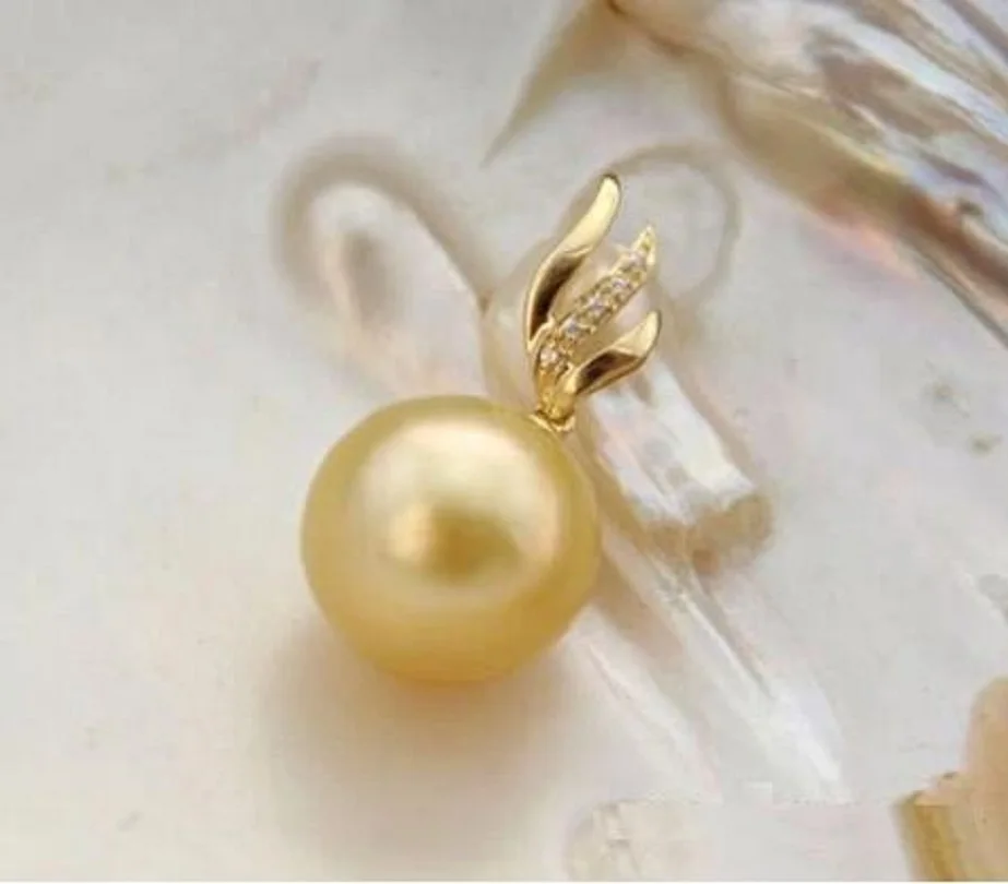 

Genuine AAA14mm Natural Golden south sea shell pearl Pendant necklace fine jewelry