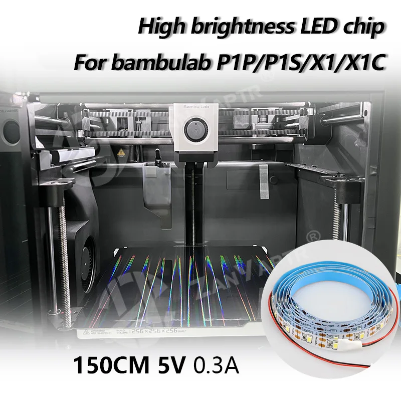 Bambu Lab 조명용 LED 조명 스트립 LED 조명 키트, P1P P1S X1C, 5V 150cm, IP44 하이엔드 조명 램프, 슈퍼 브라이트, 1 개