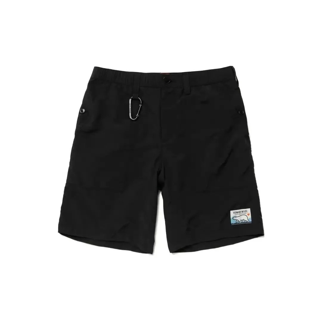 

HM Men's Nylon Casual Shorts Japanese Summer Outdoor Quick Drying Polar Bear Pattern Loose Elastic Waist Beach Pants