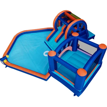 Inflatable Water Park Bounce House with Dual Slides,Big Splashing Pool,Climbing Wall,Air Blower for Summer Backyard,21'×21' 2