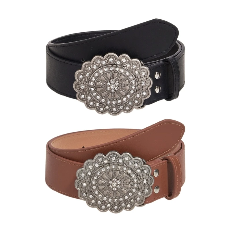Fashion Girls Belt with Relief Flower Buckle Wear Resistant Girl Skirt Waistband