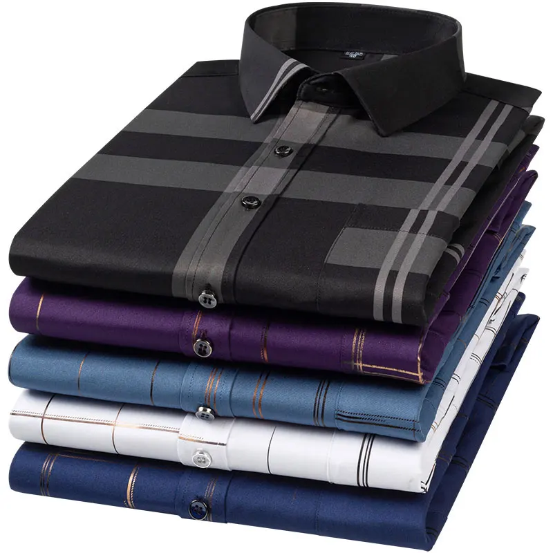 Plus Size 6XL Long Sleeve Men&lsquo;s Printed Plaid Stretchy Casual Shirts Large Regular Fit Elegant Social Work Business Dress Shirt