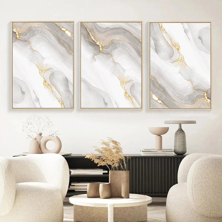 Modern Gold Grey Marble Abstract Posters Canvas Painting Wall Art Print