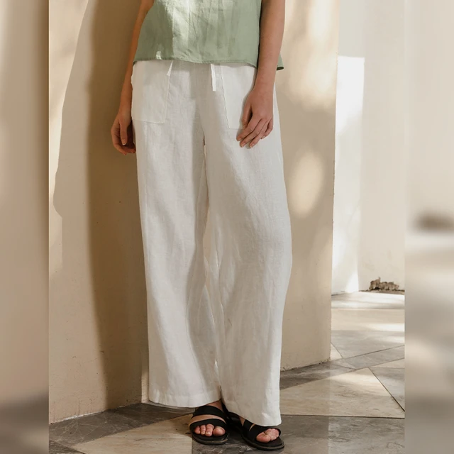 Cotton Linen Pants for Women Elastic Waist Drawstring Straight Leg Pants  Casual Soft Lounge Trousers with Pockets