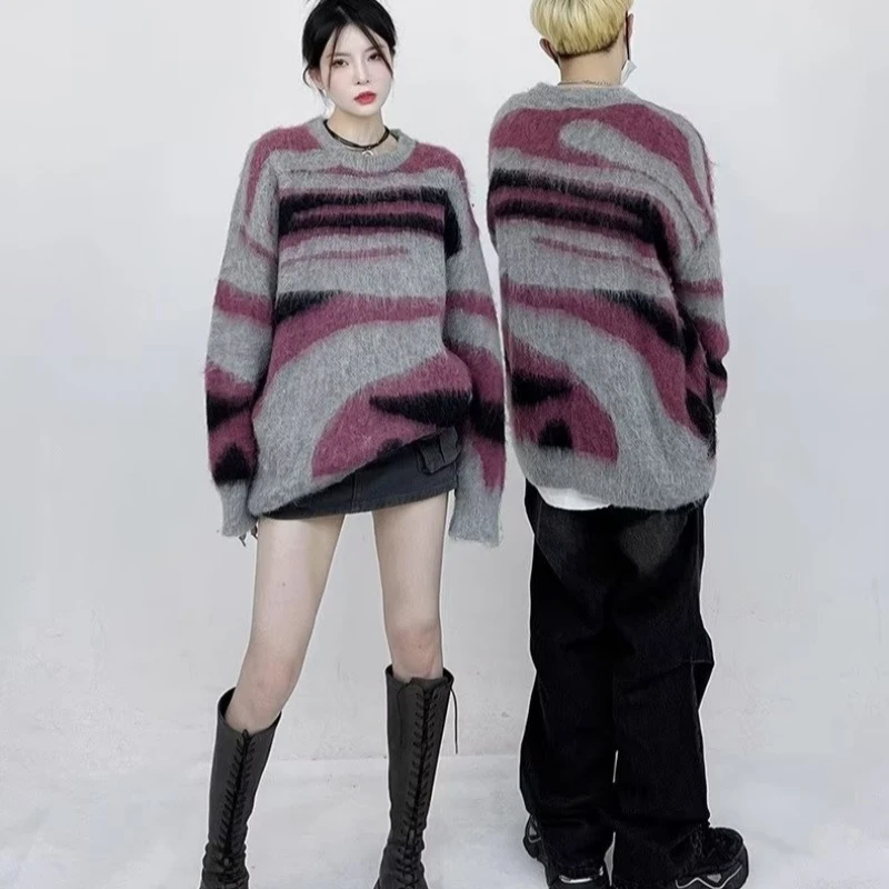 Damen Oversized Strickpullover Gestreift Im Streetwear Stil_voghion.com