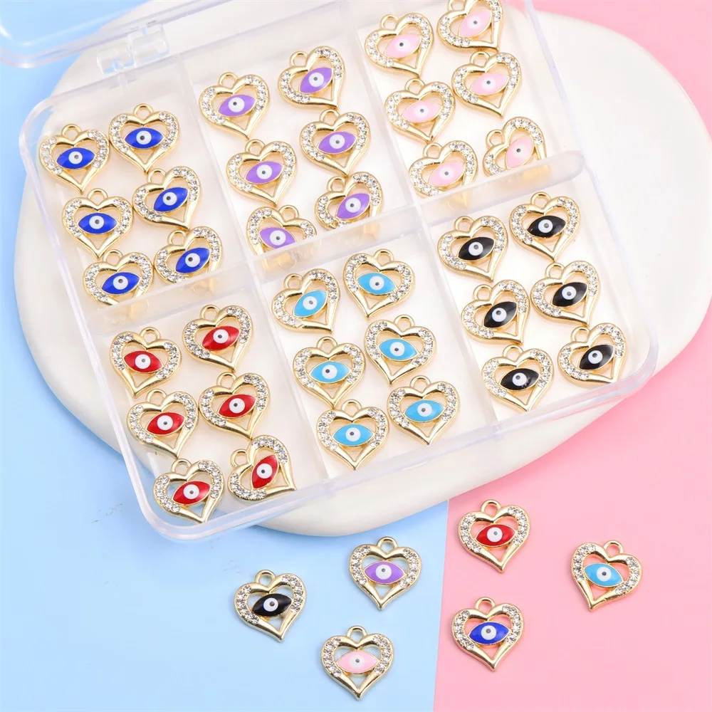 10Pcs Boho Evil Eye Heart Metal Enamel Charm For DIY Earrings Bracelet Jewelry Making Accessories Wholesale