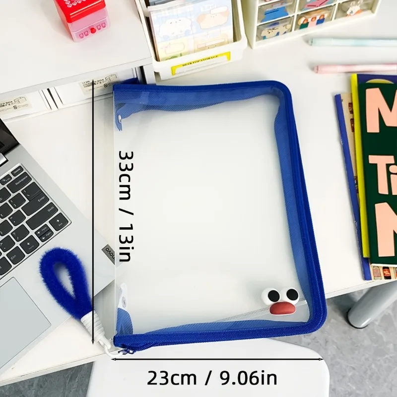 PP 지퍼가 달린 1pc A4 투명 능직 파일 가방, 귀여운 눈 액세서리, 학교 및 사무용품을 위한 휴대용 주최자
