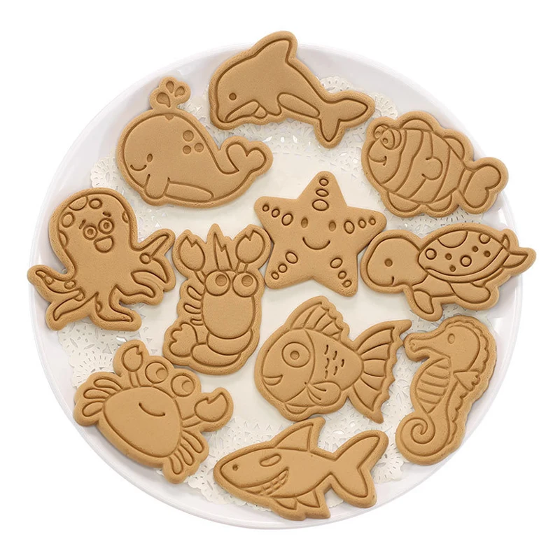 

4Pcs Cartoon Marine Animal Cookie Cutter Biscuit Mould DIY Snack Cake Tools Chocolates Stamp Fondant Baking Kitchen Accessories