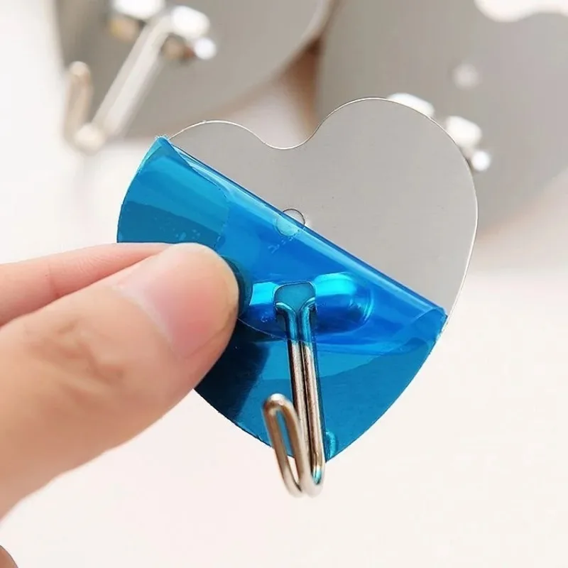 3pcs/set Heart Shape Adhesive Kitchen Strong Wall Door Hook Metal Stainless Steel Stick Hook Hanger Bathroom Hanger