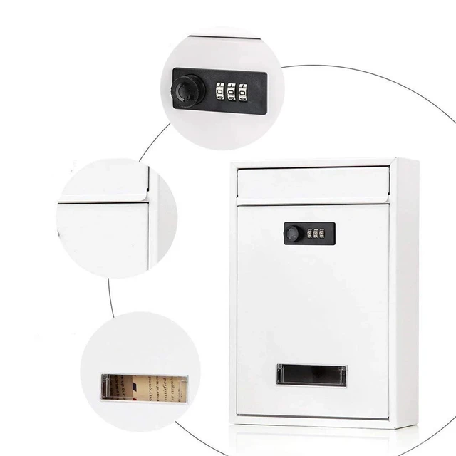 Vintage Wall -Szerelt Postafiók Kombinált Lock Fém Kódolású Levélszekrény Post Újságdoboz 32X21X8,5 Cm - Image 2