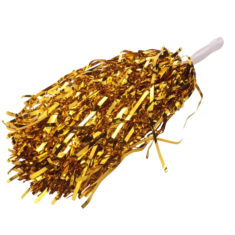 72Pcs Cheerleading Pom Poms Metallic Foil Cheer Pom Poms With Plastic Handle For Adults Kids Cheerleaders Party Yellow