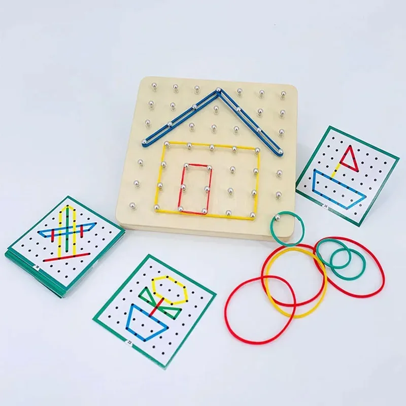 

Montessori Baby Creative Toy Graphics Rubber Tie Nail Boards with Cards Childhood Education Preschool Kids Toys Educational